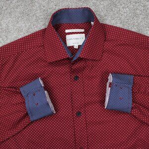 Construct Flip‎ Cuff Shirt Mens Small Red/Blue Geometric Slim Fit 4 Way Stretch